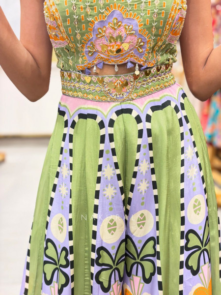 Soraya Green Printed Jumpsuit with Beads Sequin Work