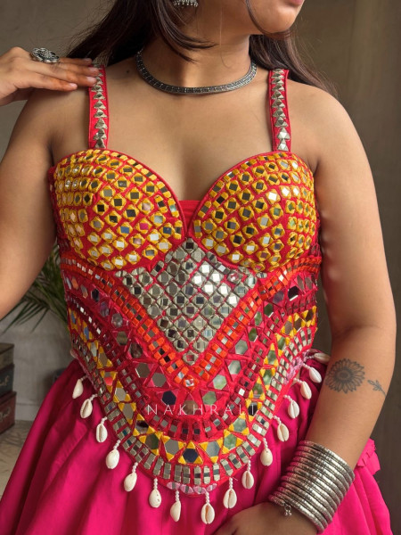Sheesha Choli – Mirror Work on Red Corset Blouse