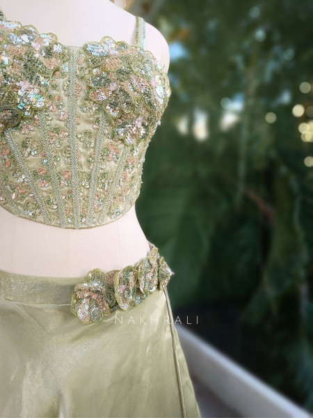 Elowen Green Embroidered Corset Lehenga Set