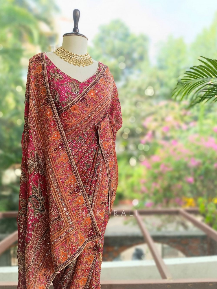 Image of Kashmira Rani Printed Saree with Ornate Embroidery