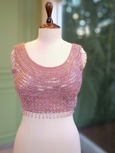 Periwinkle Onion Pink Tissue Saree with Sequin Work