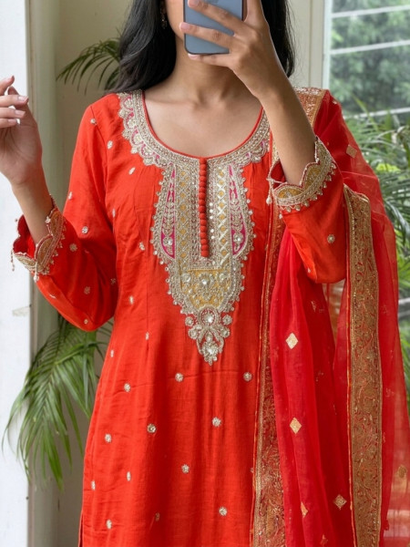 Saffron Sizzle Orange Cutwork Sharara Suit Set