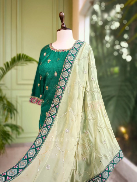 Emerald Radiance Silk Gharara Set with Sequin Embroidery