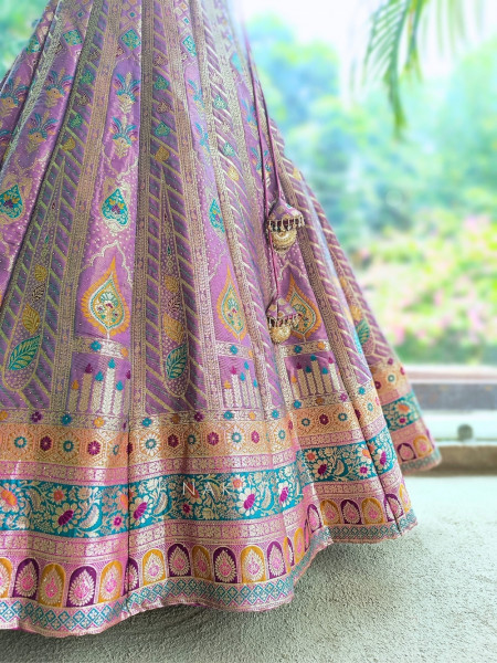 Rajeshwari Wine Banarasi Katan Silk Lehenga Set With Meenakari Zari Work