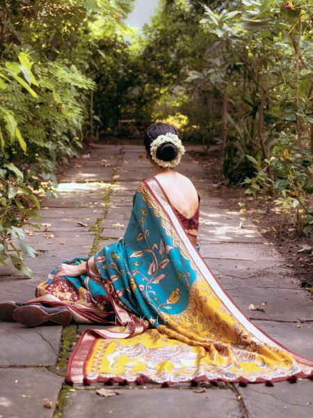 Tanirika Blue Kalamkari Saree
