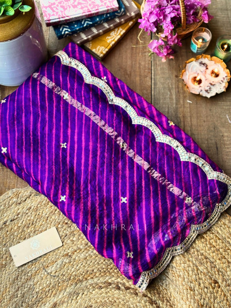 Chhavi Purple Leheriya Saree with Sequin Zari Work