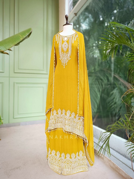 Vasira Mustard Zari Embroidered Suit Set