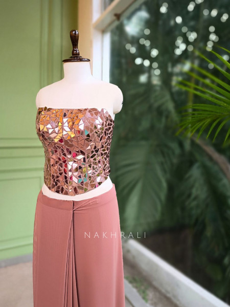 Talia Chestnut Sequin Mirror Drape Saree