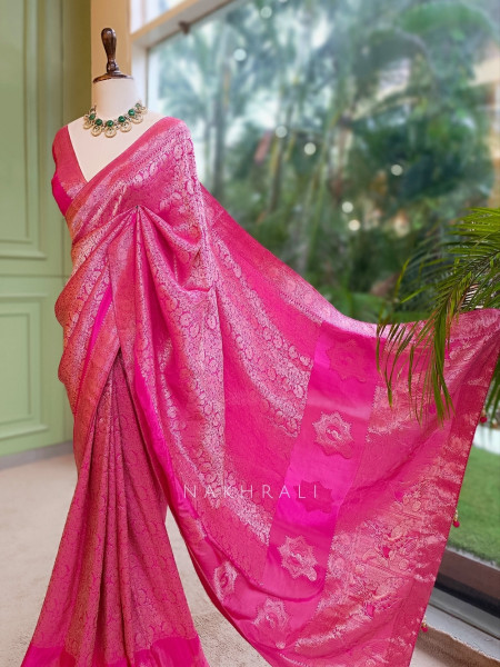 Noor-e-Kashi Katan Silk Magenta Saree With Banarasi Zari Brocade Weave