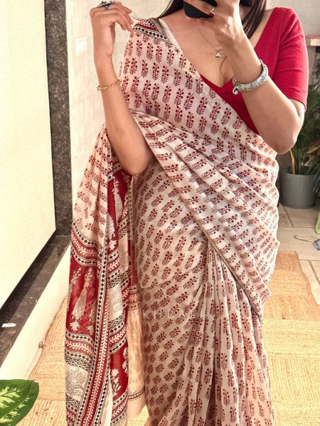 Sitara Silhouettes Cream Chanderi Saree