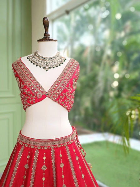Inayat-Vibe Tomato Red Arch Border Unstitched Bridal Lehenga