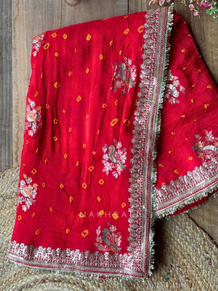Mishka Red Bandhani Saree with Festive Border