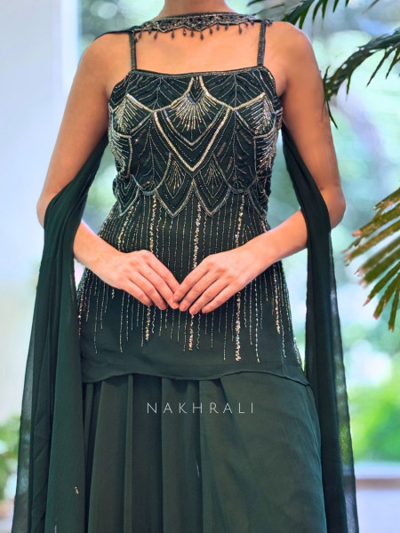 Glam Groove Green Kurta Palazzo Set with Sequin & Cut Dana Work