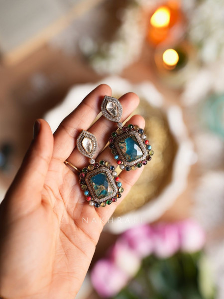 Aurielle Blue Dual-Tone Stone Drop Earrings