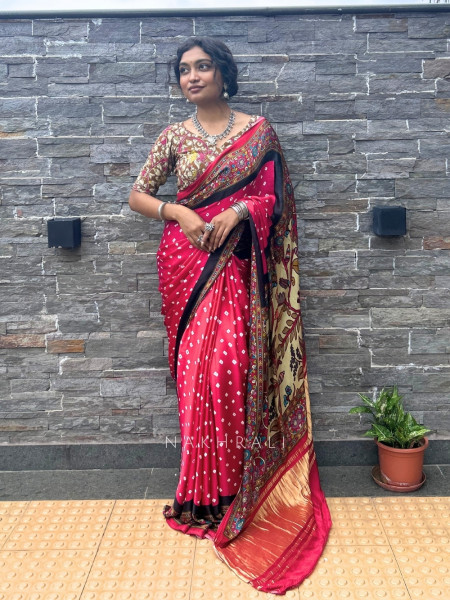 Bindu-Kalam Rani Pink Gaji Silk Bandhani Saree