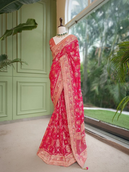 Desert Rose Red  Banarasi Khaddi Georgette Saree