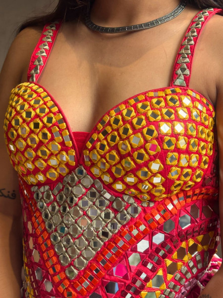 Sheesha Choli – Mirror Work on Red Corset Blouse