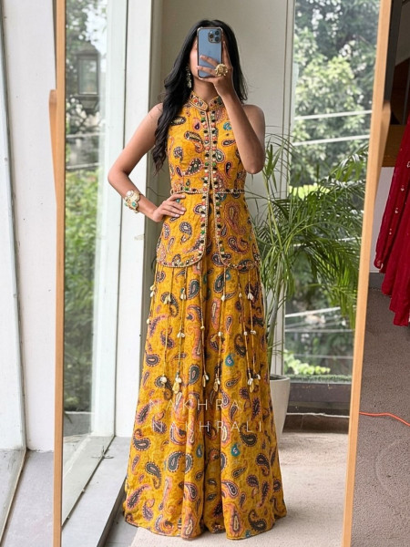 Ila Teal Mustard Indo-Western Palazzo Set
