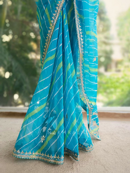 Noor Blue Leheriya Saree with Gota Patti Work