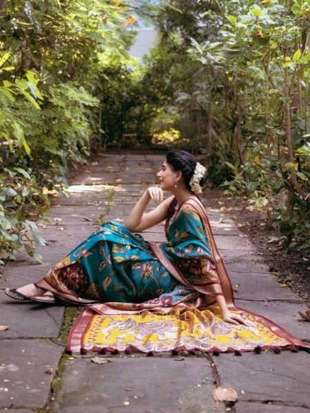 Tanirika Blue Kalamkari Saree