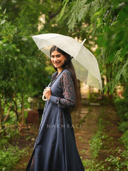 Sahir Blue Cotton Button-Down Dress