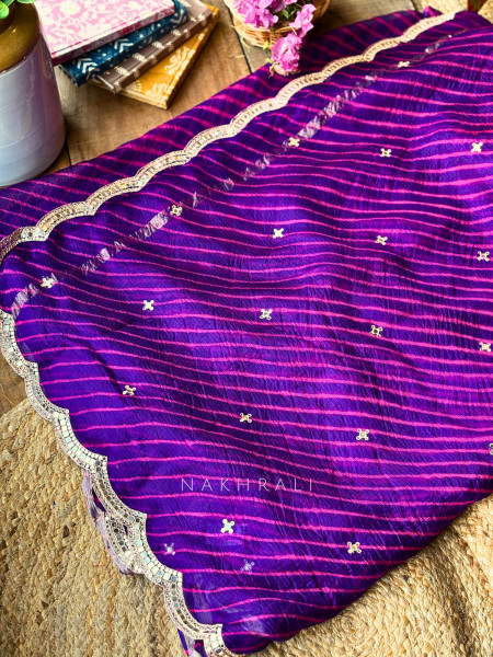 Chhavi Purple Leheriya Saree with Sequin Zari Work