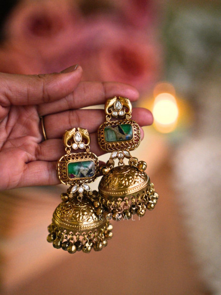 Nayantara Green Antique Jhumka Earrings
