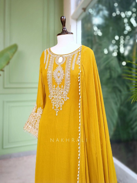 Vasira Mustard Zari Embroidered Suit Set