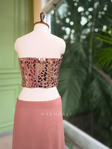 Talia Chestnut Sequin Mirror Drape Saree