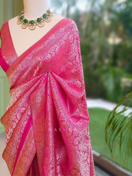 Noor-e-Kashi Katan Silk Magenta Saree With Banarasi Zari Brocade Weave