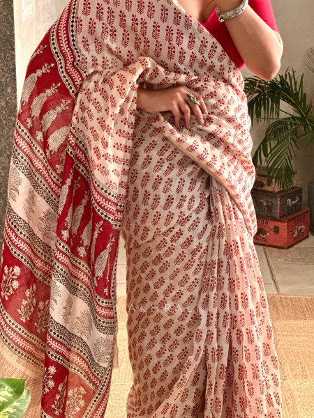 Sitara Silhouettes Cream Chanderi Saree