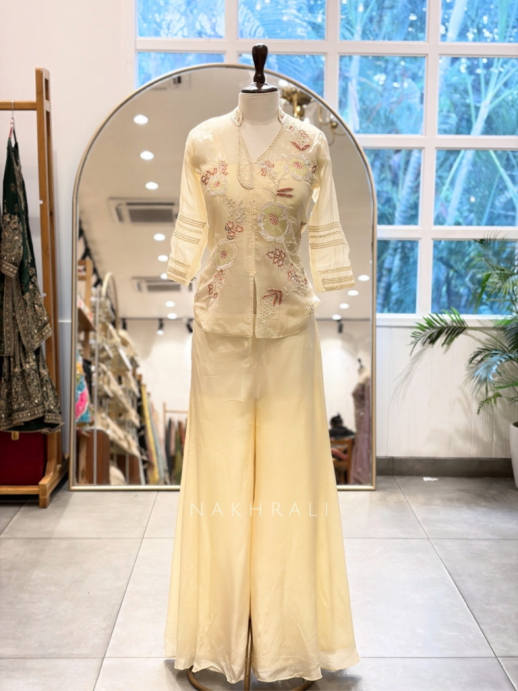 Image of Asmi Cream Georgette Palazzo Set