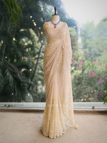 Elorah Cream Beaded Saree with Sequin Work Blouse