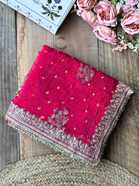Mishka Magenta Bandhani Saree with Festive Border
