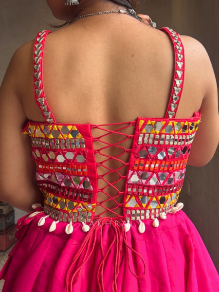 Sheesha Choli – Mirror Work on Red Corset Blouse