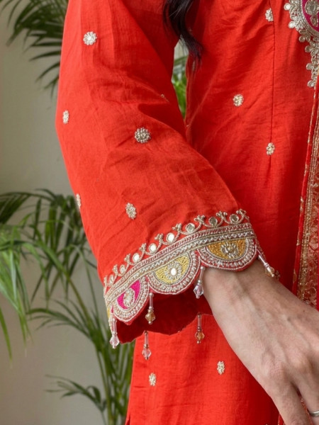 Saffron Sizzle Orange Cutwork Sharara Suit Set