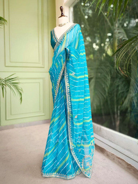 Noor Blue Leheriya Saree with Gota Patti Work