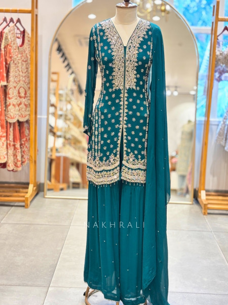 Mayurrekha Green Gharara Suit Set With Sequin and Cutdana Work