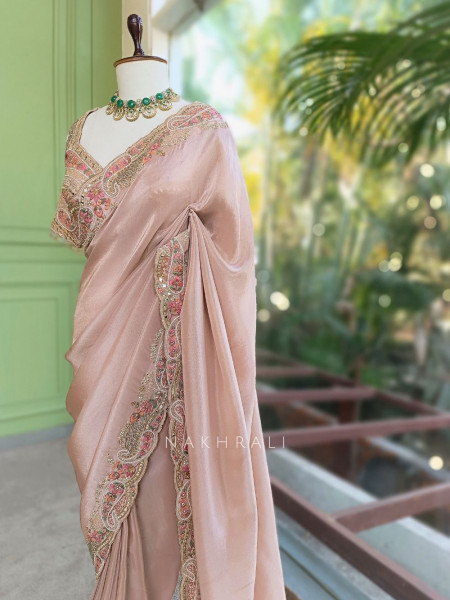 Shubhlata Pink Silk Saree with Thread Embroidered Blouse