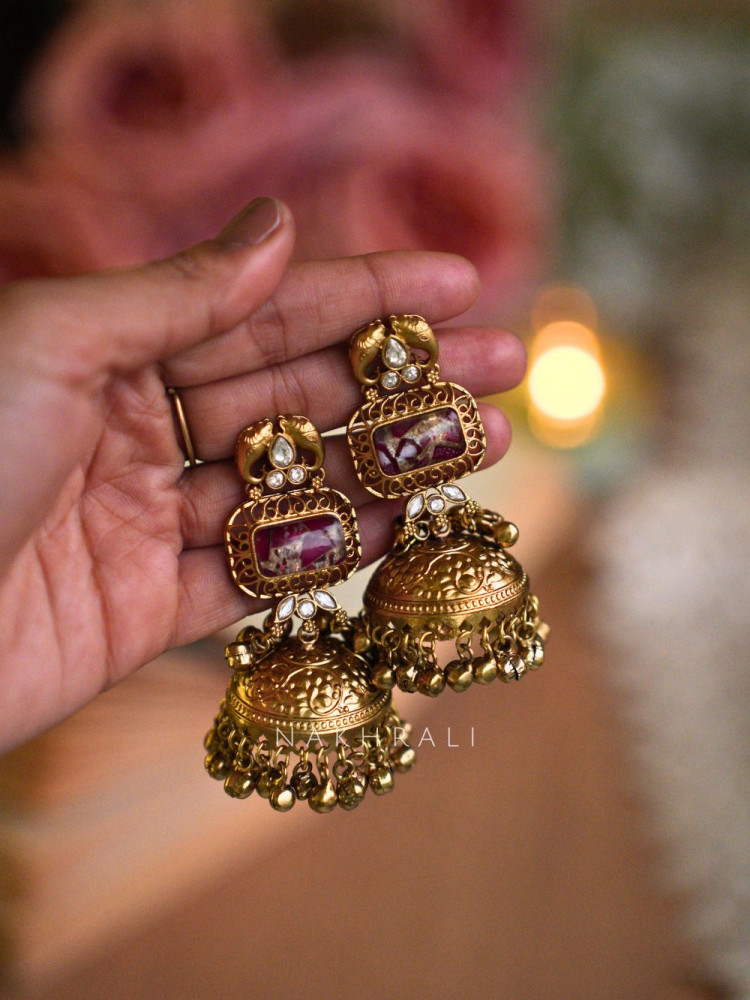 Image of Nayantara Purple Antique Jhumka Earrings