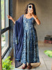 Zorvyn Blue Printed Anarkali Set with Panel Design