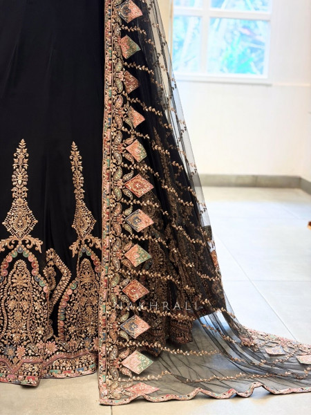 Afsana Midnight Black Micro Velvet Lehenga Set