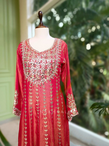 Tanira Gajari Mirror Work Anarkali Set with Embroidered Dupatta