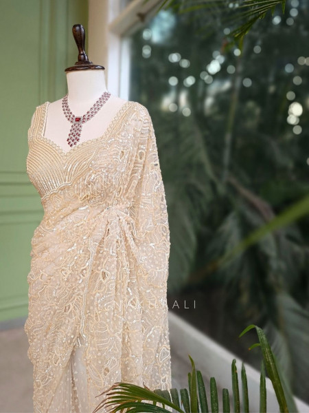 Elorah Cream Beaded Saree with Sequin Work Blouse