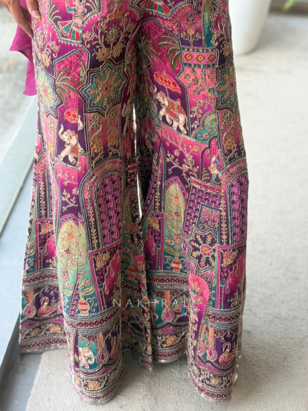 Banarasi Purple Patchwork Flared Palazzo Set
