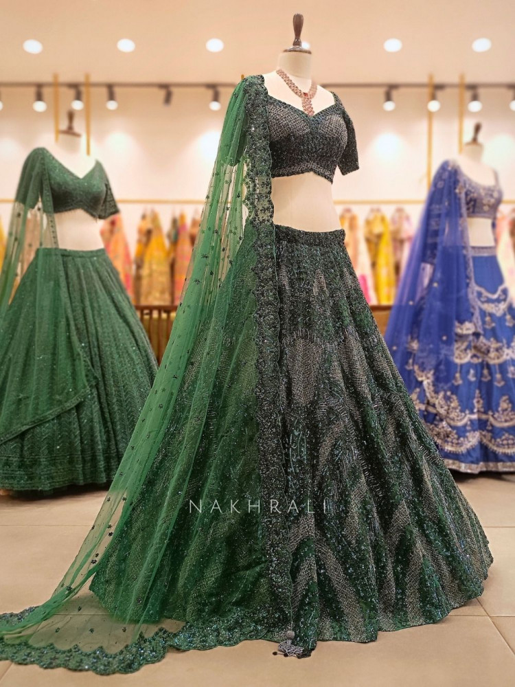 Image of Takalluf Green Bridal Lehenga