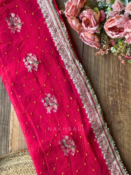 Mishka Magenta Bandhani Saree with Festive Border