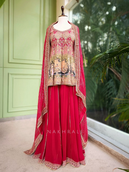 Rajmohini Red Printed Anarkali Suit Set with Embroidered Dupatta