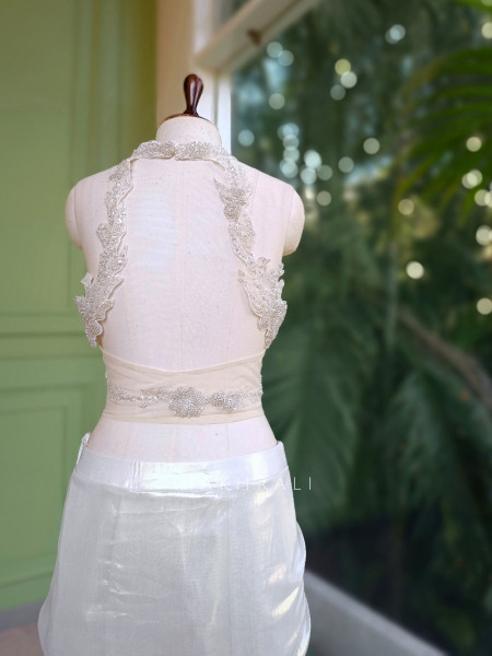 Ivory Glow Organza Drape Saree with Pearl Embellished Blouse