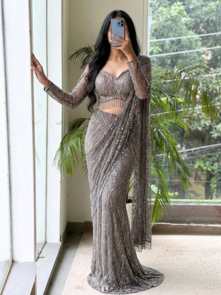 Eclipse Brown Pre-Drape Saree